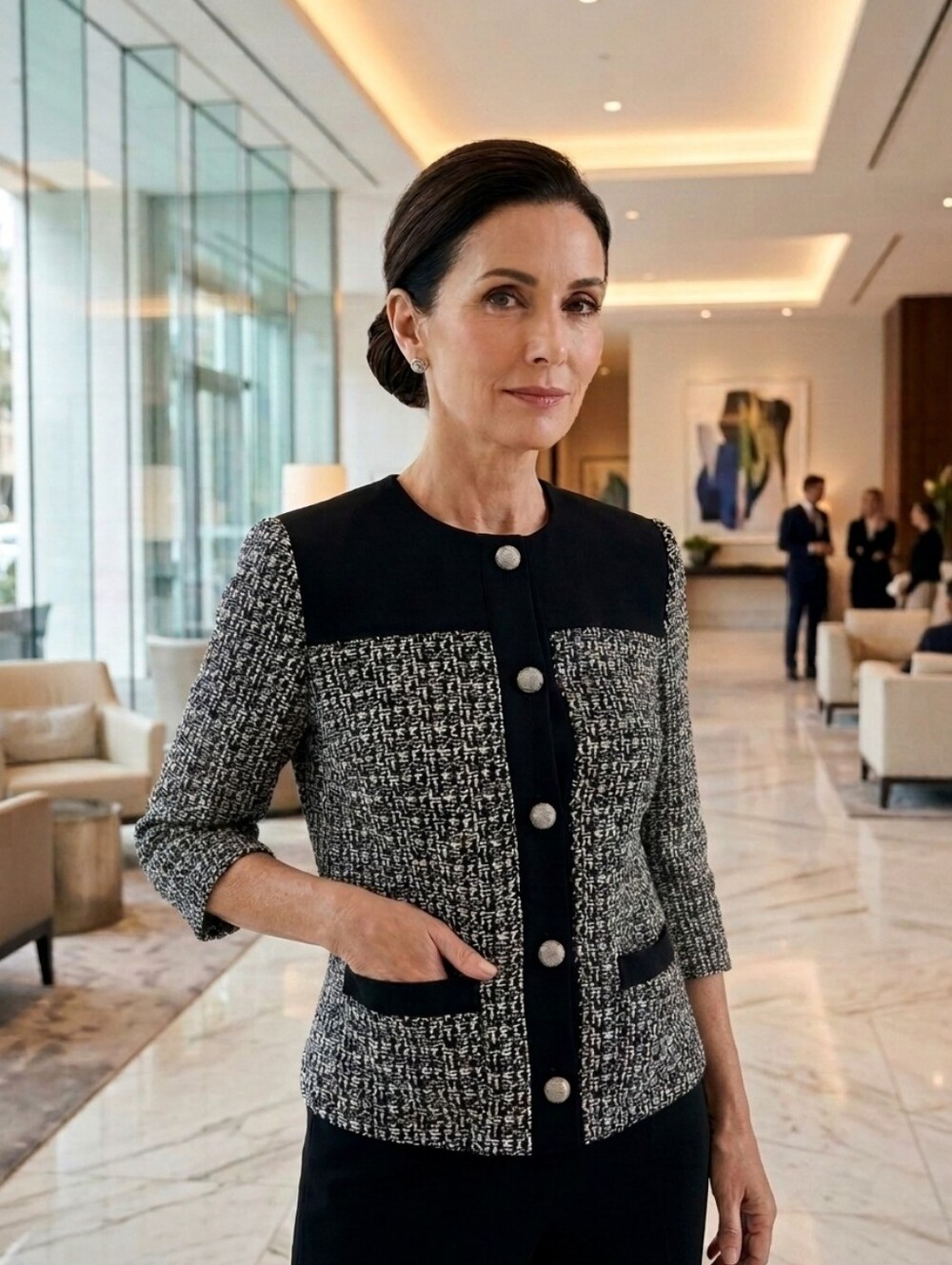 ST. JOHN Black/White Tweed Jacket